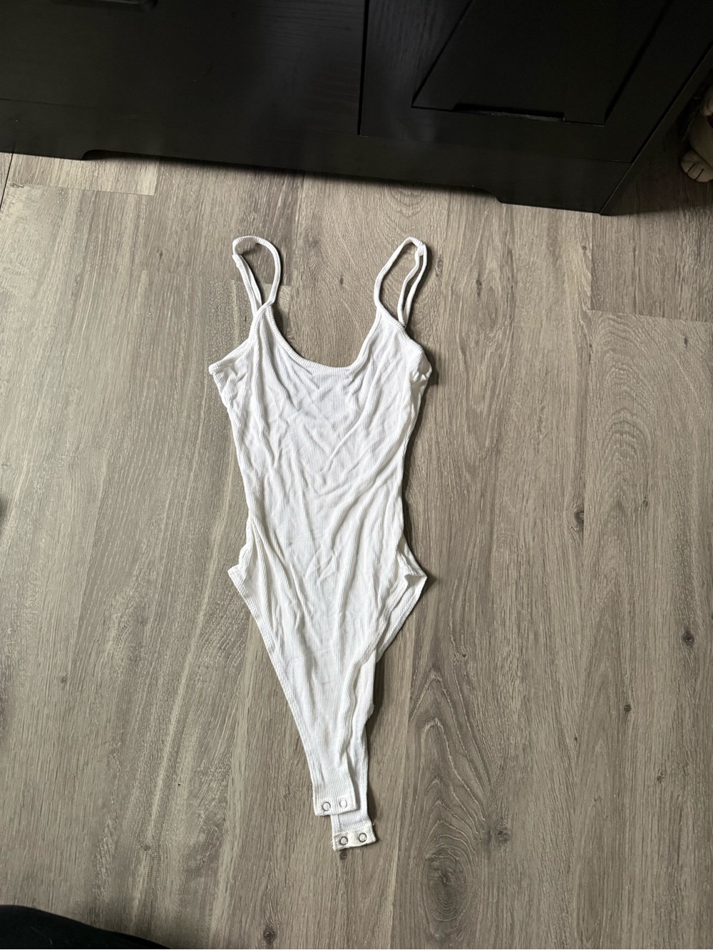Women's White Ribbed Tank Bodysuit with Snap Closure